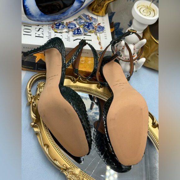 🆕 KURT GEIGER LONDON 🧿 NWOB Chelsea Ankle Strap Heel, Green Snakeskin, Sz 37 7 - Picture 14 of 15